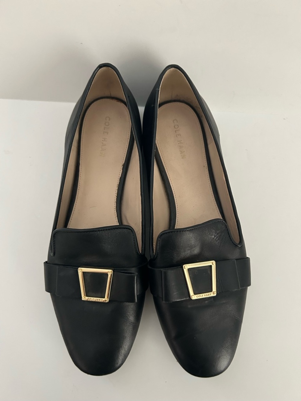 Cole Haan Black Leather Loafers with Gold Buckle | Size 9